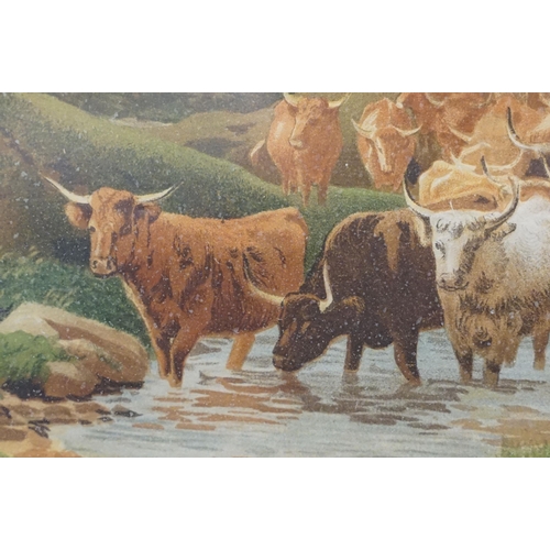 80 - Henry Birtles (1838-1907), cattle in a stream, watercolour, signed lower left and dated 1881, togeth... 