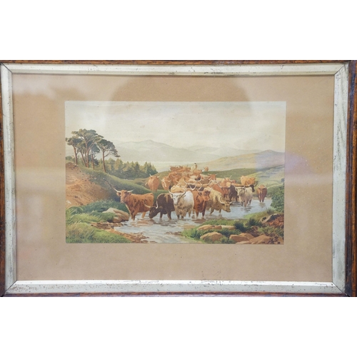 80 - Henry Birtles (1838-1907), cattle in a stream, watercolour, signed lower left and dated 1881, togeth... 