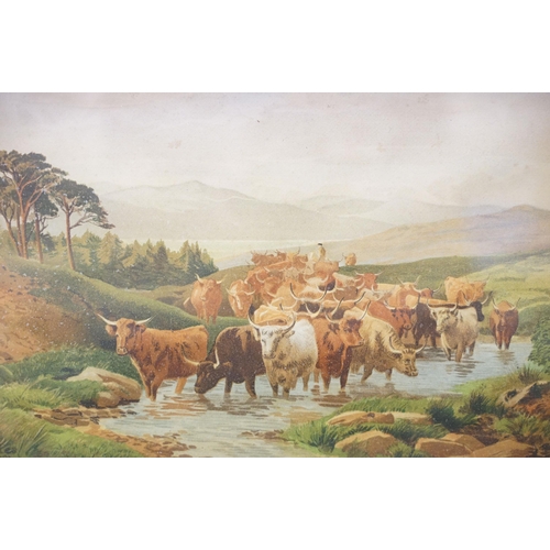 80 - Henry Birtles (1838-1907), cattle in a stream, watercolour, signed lower left and dated 1881, togeth... 