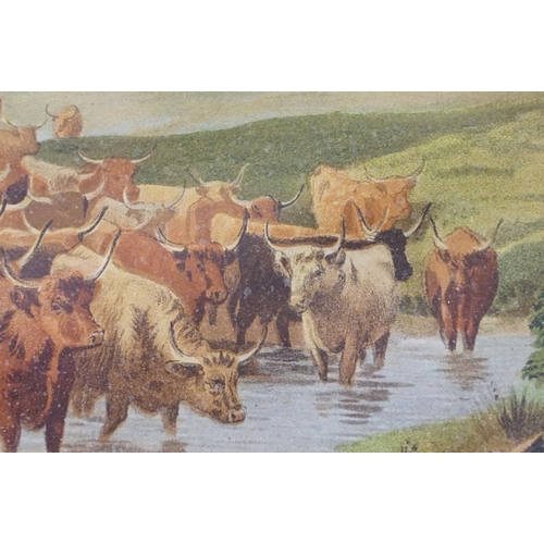 80 - Henry Birtles (1838-1907), cattle in a stream, watercolour, signed lower left and dated 1881, togeth... 