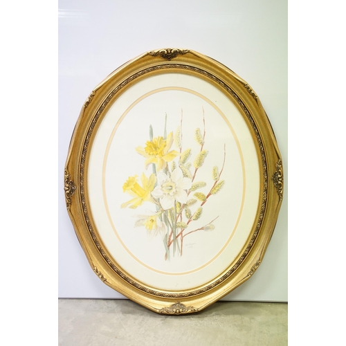 81 - 19th century floral painting on cloth, mounted onto glass, 44.5 x 36cm, gilt framed together with Li... 