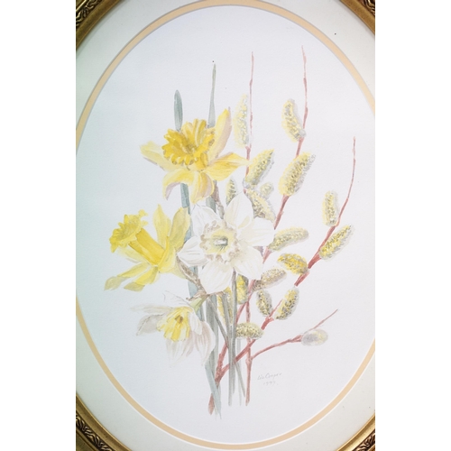 81 - 19th century floral painting on cloth, mounted onto glass, 44.5 x 36cm, gilt framed together with Li... 