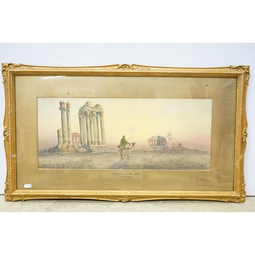 83 - Three paintings by Anton Perique, Temples of Baalbek, watercolour, signed lower right, titled lower ... 