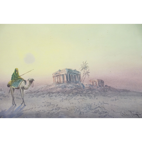 83 - Three paintings by Anton Perique, Temples of Baalbek, watercolour, signed lower right, titled lower ... 