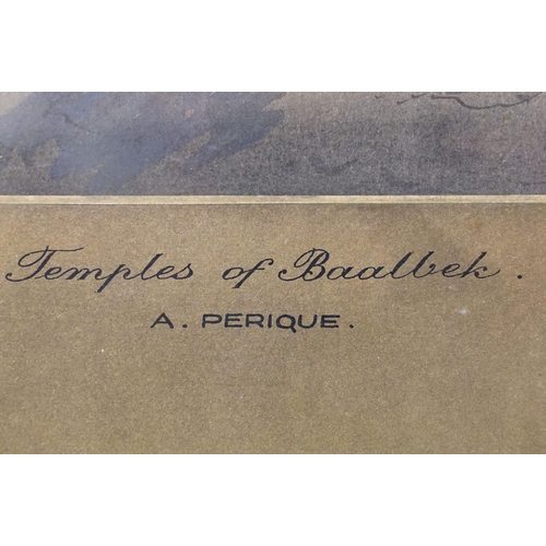 83 - Three paintings by Anton Perique, Temples of Baalbek, watercolour, signed lower right, titled lower ... 