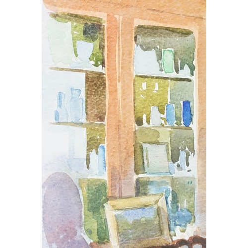 89 - Jean Hobbs, Antique Shop in Rennes, watercolour, signed lower right, title label and artist's labels... 