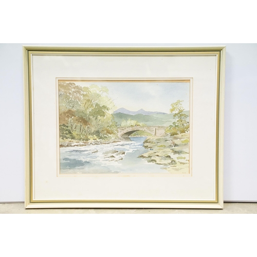 90 - Ronald Morgan, Falls of Killin, watercolour, initialled lower right, title label and artist's labels... 