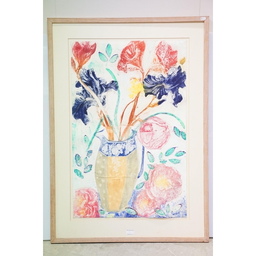 96 - Jenny Dunham, Vase of Flowers, mixed media, titled lower left, signed indistinctly lower right, labe... 