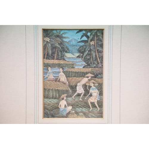 101 - Budi, Iklusa, Bou (Batuan School), a fine watercolour miniature of village folk gathering crops, 10.... 