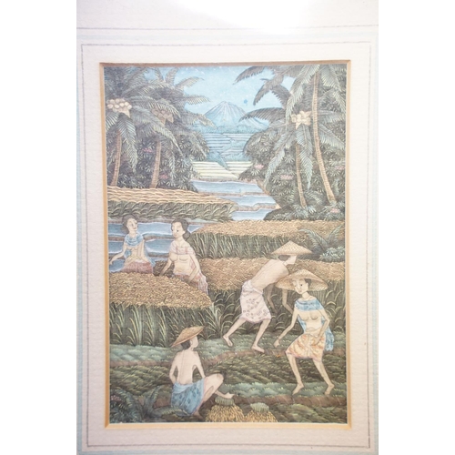 101 - Budi, Iklusa, Bou (Batuan School), a fine watercolour miniature of village folk gathering crops, 10.... 