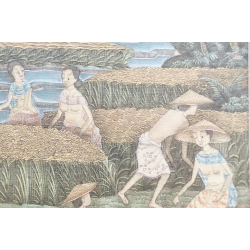 101 - Budi, Iklusa, Bou (Batuan School), a fine watercolour miniature of village folk gathering crops, 10.... 