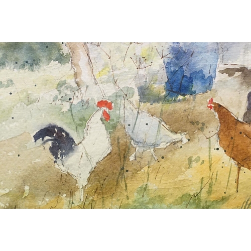 102 - Jane Lampard (British), Sarah's Hens, watercolour, signed lower left and titled lower right, 18 x 25... 