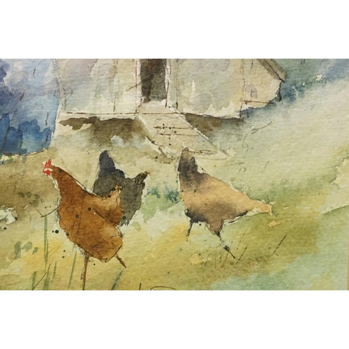 102 - Jane Lampard (British), Sarah's Hens, watercolour, signed lower left and titled lower right, 18 x 25... 