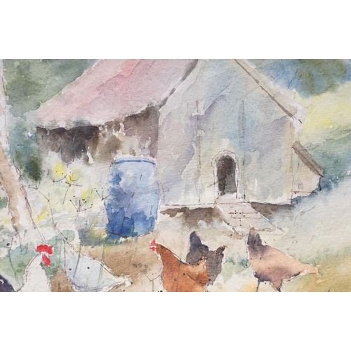 102 - Jane Lampard (British), Sarah's Hens, watercolour, signed lower left and titled lower right, 18 x 25... 