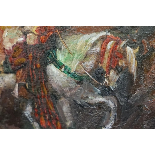 103 - Oil painting on panel of Arabian horse man, 17 x 11.5cm, gilt framed and glazed