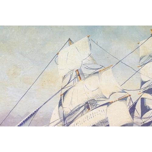 106 - English School, Clipper in Rough Seas, oil on panel, inscribed verso ' A J Smart, 1938 ' and titled ... 