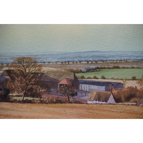 107 - Stuart James, Knighton Farm House, Knighton, watercolour, signed lower left and dated '95, 15 x 51.5... 