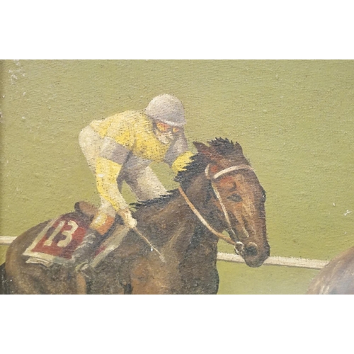 15 - James Edmond, 'Pipped at the Post, Rock Star Wins the Guineas', oil on board, titled on label verso ... 