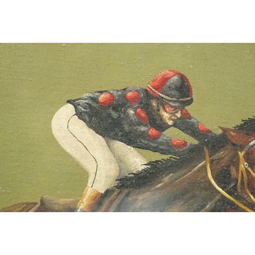 15 - James Edmond, 'Pipped at the Post, Rock Star Wins the Guineas', oil on board, titled on label verso ... 