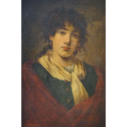 40 - 19th century English School, portrait of a young peasant girl, oil on canvas, 67 x 53cm, framed