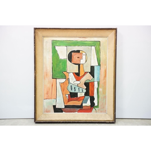 50 - Framed Cubist oil painting of a figural abstract study, 58.5 x 48.5cm