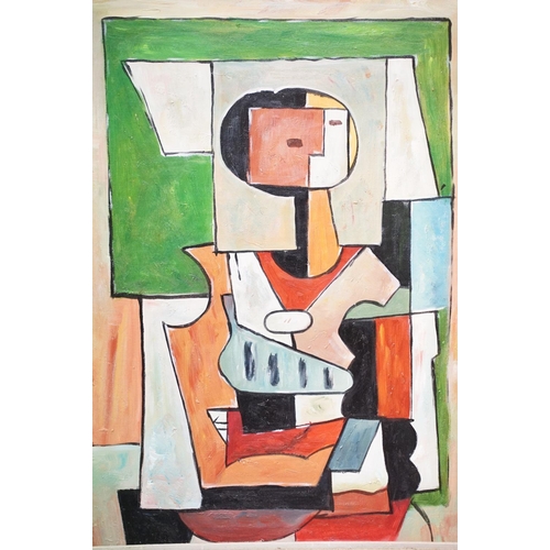 50 - Framed Cubist oil painting of a figural abstract study, 58.5 x 48.5cm