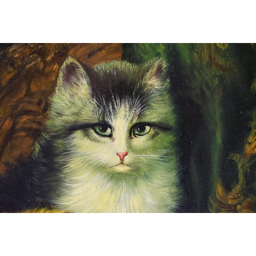 68 - English School, study of cat and kittens, oil on panel, indistinctly signed lower left, 28.5 x 38.5c... 