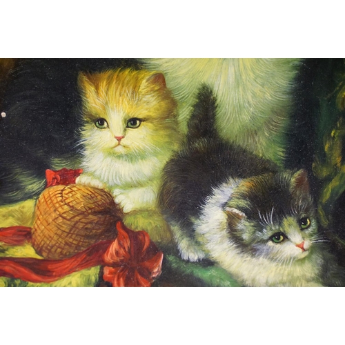 68 - English School, study of cat and kittens, oil on panel, indistinctly signed lower left, 28.5 x 38.5c... 