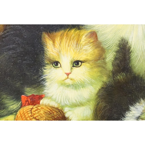 68 - English School, study of cat and kittens, oil on panel, indistinctly signed lower left, 28.5 x 38.5c... 