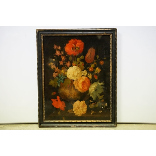 71 - Three vintage floral studies, to include: signed oil on board, watercolour of roses and a reverse pr... 