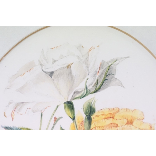 71 - Three vintage floral studies, to include: signed oil on board, watercolour of roses and a reverse pr... 