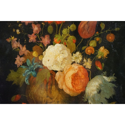 71 - Three vintage floral studies, to include: signed oil on board, watercolour of roses and a reverse pr... 