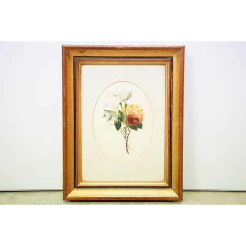 71 - Three vintage floral studies, to include: signed oil on board, watercolour of roses and a reverse pr... 