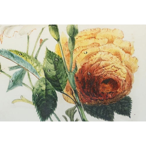 71 - Three vintage floral studies, to include: signed oil on board, watercolour of roses and a reverse pr... 