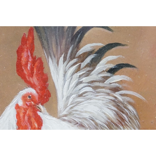 87 - Framed oil on board study of a cockerel, 24cm x 19.5cm