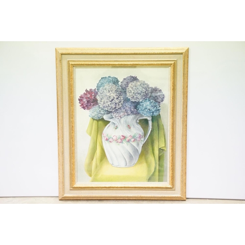 93 - Margaret Lansdowne, 20th century fine studio framed oil painting, still life of Fresias in a vase, 4... 