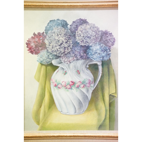 93 - Margaret Lansdowne, 20th century fine studio framed oil painting, still life of Fresias in a vase, 4... 