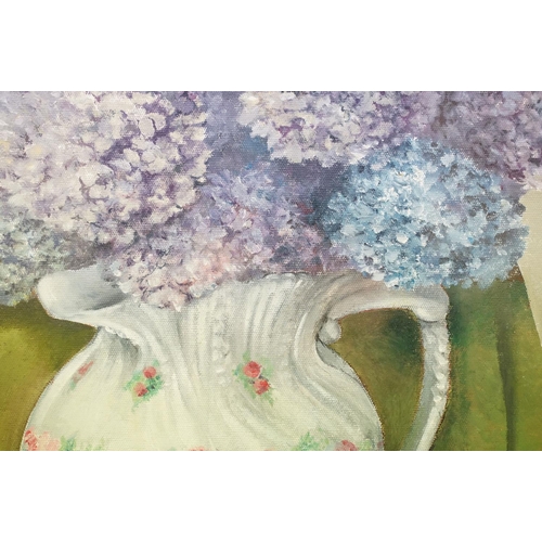 93 - Margaret Lansdowne, 20th century fine studio framed oil painting, still life of Fresias in a vase, 4... 