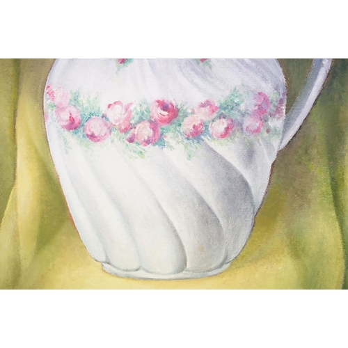 93 - Margaret Lansdowne, 20th century fine studio framed oil painting, still life of Fresias in a vase, 4... 