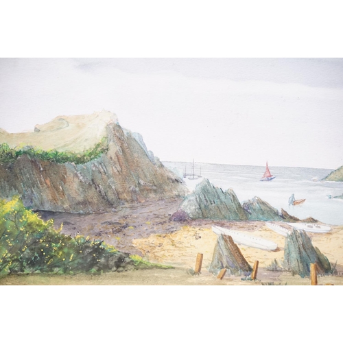 94 - J Leyland, coastal scene, watercolour, signed lower right, 20 x 39.5cm