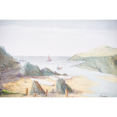 94 - J Leyland, coastal scene, watercolour, signed lower right, 20 x 39.5cm