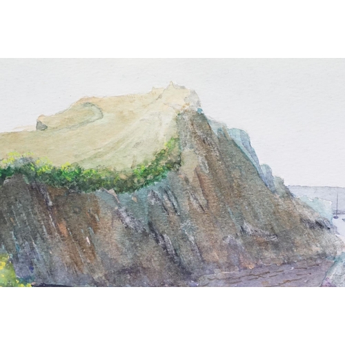 94 - J Leyland, coastal scene, watercolour, signed lower right, 20 x 39.5cm