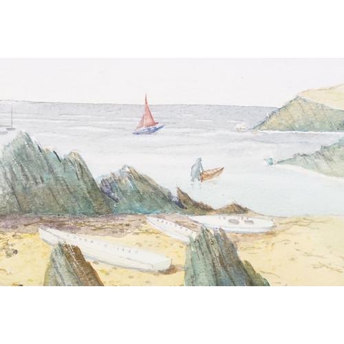 94 - J Leyland, coastal scene, watercolour, signed lower right, 20 x 39.5cm