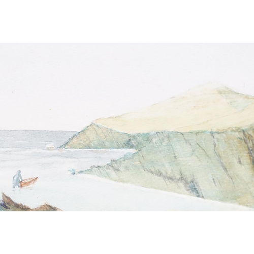 94 - J Leyland, coastal scene, watercolour, signed lower right, 20 x 39.5cm