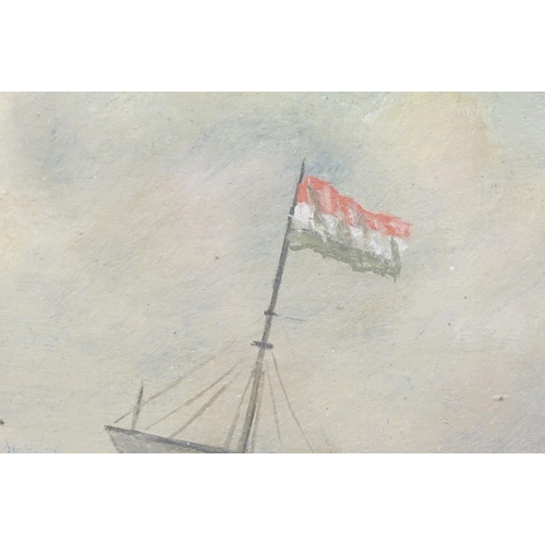 95 - 19th century maritime scene, Man-of-War ships at sea, oil on board, archive stamp verso in Russian, ... 