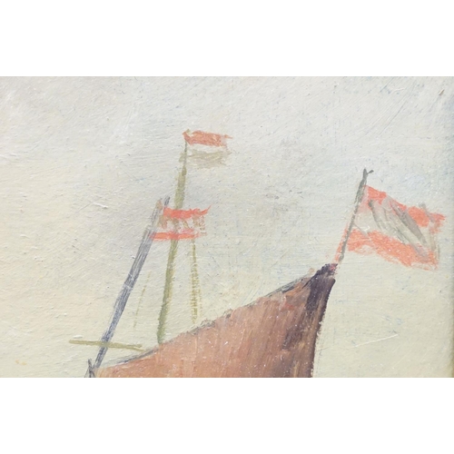 95 - 19th century maritime scene, Man-of-War ships at sea, oil on board, archive stamp verso in Russian, ... 