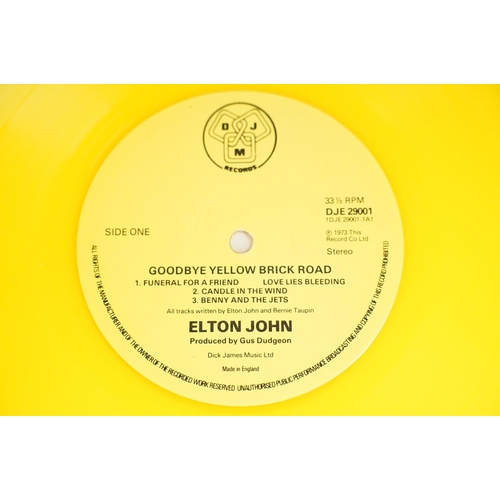 107 - Vinyl - 9 Elton John LPs spanning his career including Goodbye Yellow Brick Road (yellow vinyl), vg+... 