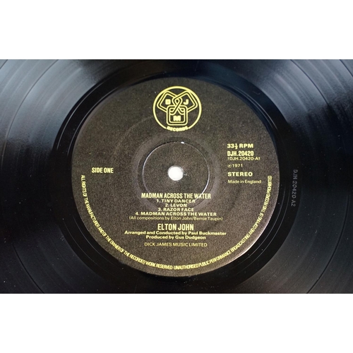 107 - Vinyl - 9 Elton John LPs spanning his career including Goodbye Yellow Brick Road (yellow vinyl), vg+... 
