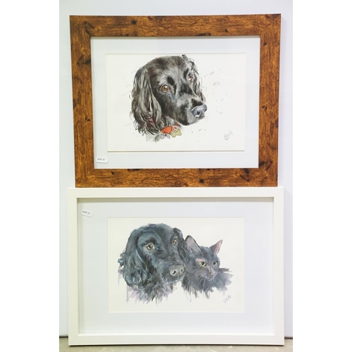 35 - L Lucia, portrait of a dog and cat, watercolour, signed lower right, 20 x 28.5cm together with anoth... 