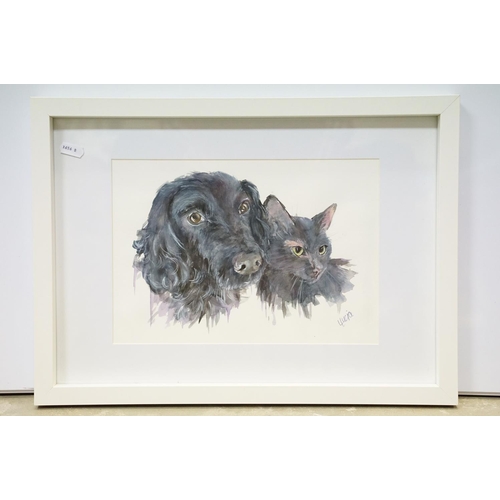 35 - L Lucia, portrait of a dog and cat, watercolour, signed lower right, 20 x 28.5cm together with anoth... 